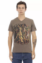 Brown Cotton Men's V-Neck T-Shirt
