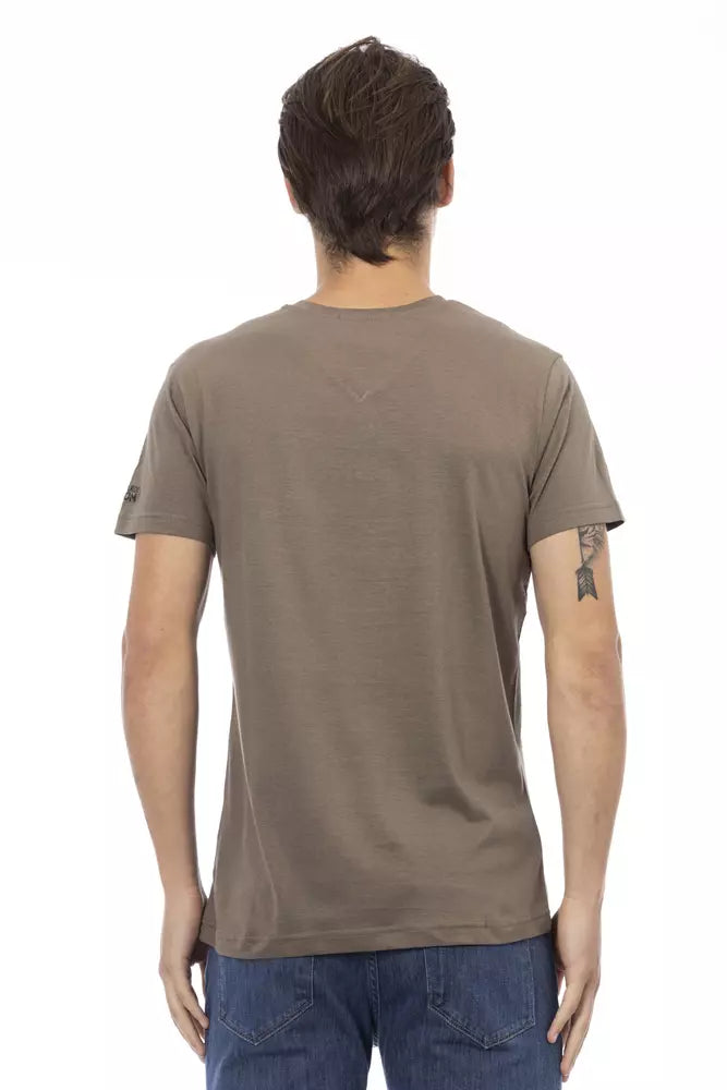 Brown Cotton Men's V-Neck T-Shirt