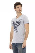 Gray Cotton Men's V-Neck T-Shirt