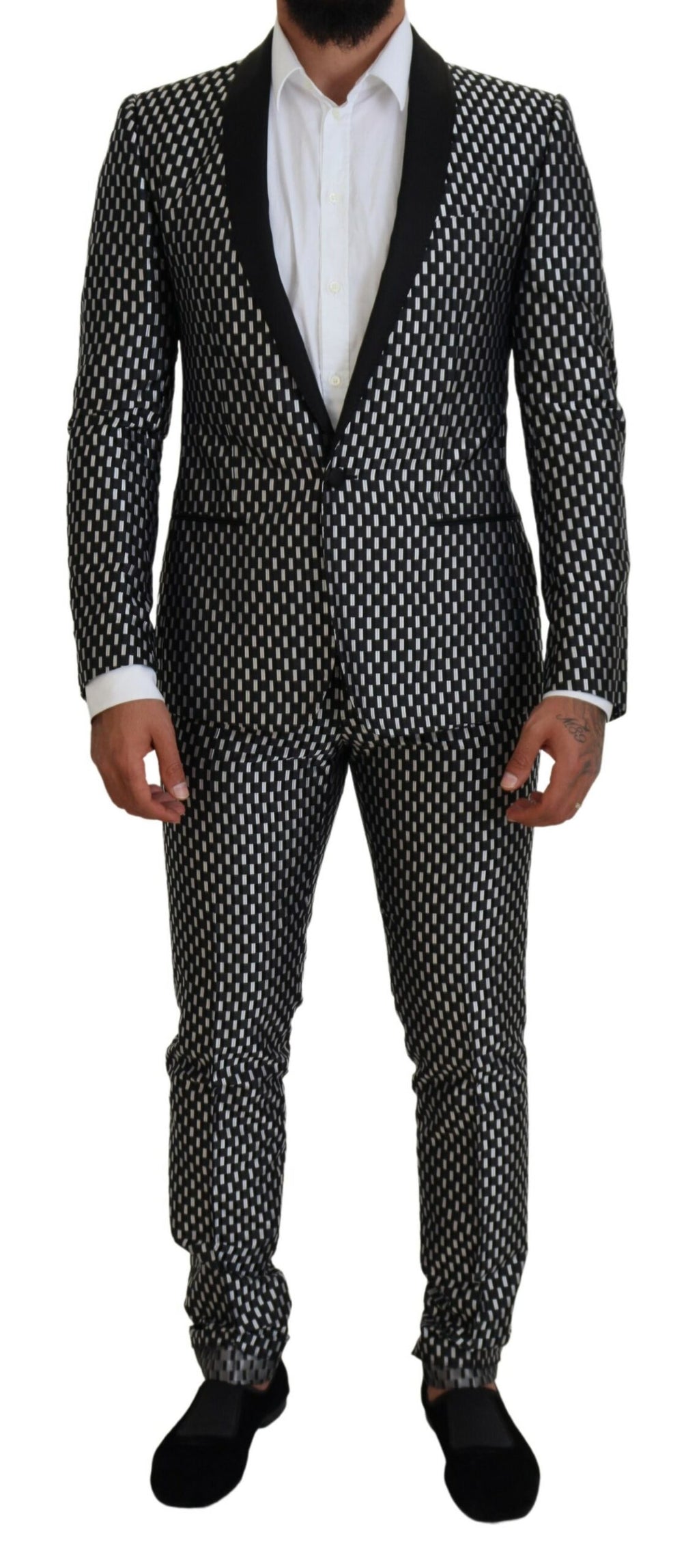 Black White Silk MARTINI Slim Fit Suit