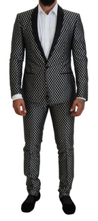 Black White Silk MARTINI Slim Fit Suit