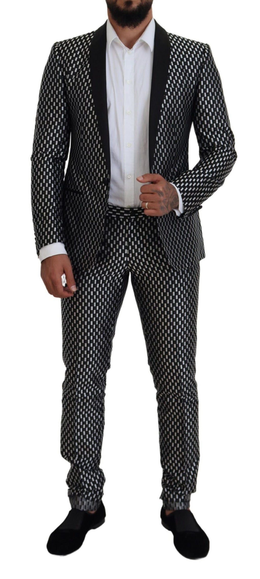 Black White Silk MARTINI Slim Fit Suit