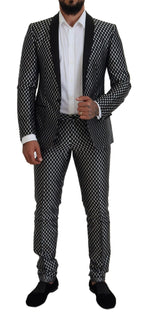 Black White Silk MARTINI Slim Fit Suit