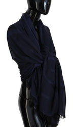 Dark Blue Wool Neck Wrap Shawl Fringes Scarf