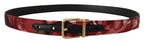 Red Jacquard Rose Leather Gold Metal Buckle Belt