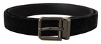 Black Velvet Silver Tone Logo Metal Buckle Belt