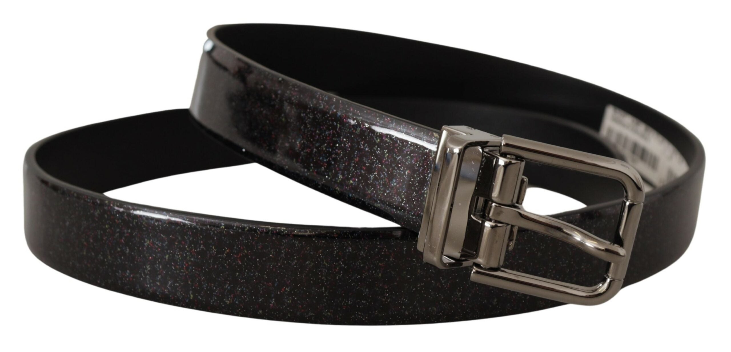 Black Vernice Puntinata Leather Silver Tone Metal Belt