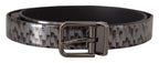 Gray Herringbone Leather Gray 3D Metal Buckle Belt
