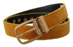 Mustard Velvet Gold Logo Engraved Metal Buckle Belt