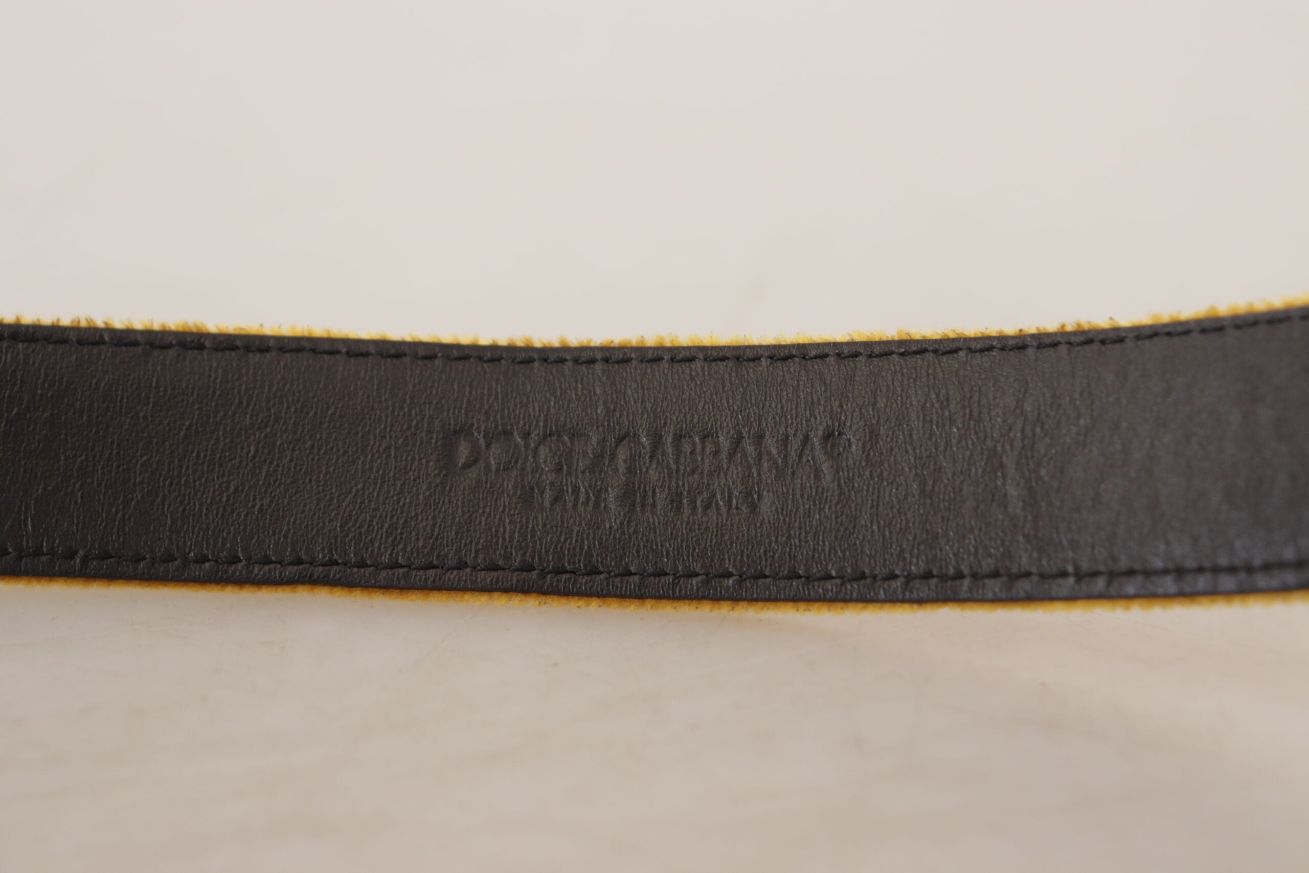 Mustard Velvet Gold Logo Engraved Metal Buckle Belt