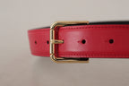 Red Calf Leather Gold Tone Logo Metal Buckle Belt