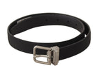 Black Canvas Leather Silver Tone Metal Buckle Belt