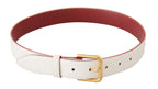 White Calf Leather Two-Toned Gold Metal Buckle Belt