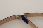 Blue Velvet Silver Logo Engraved Metal Buckle Belt