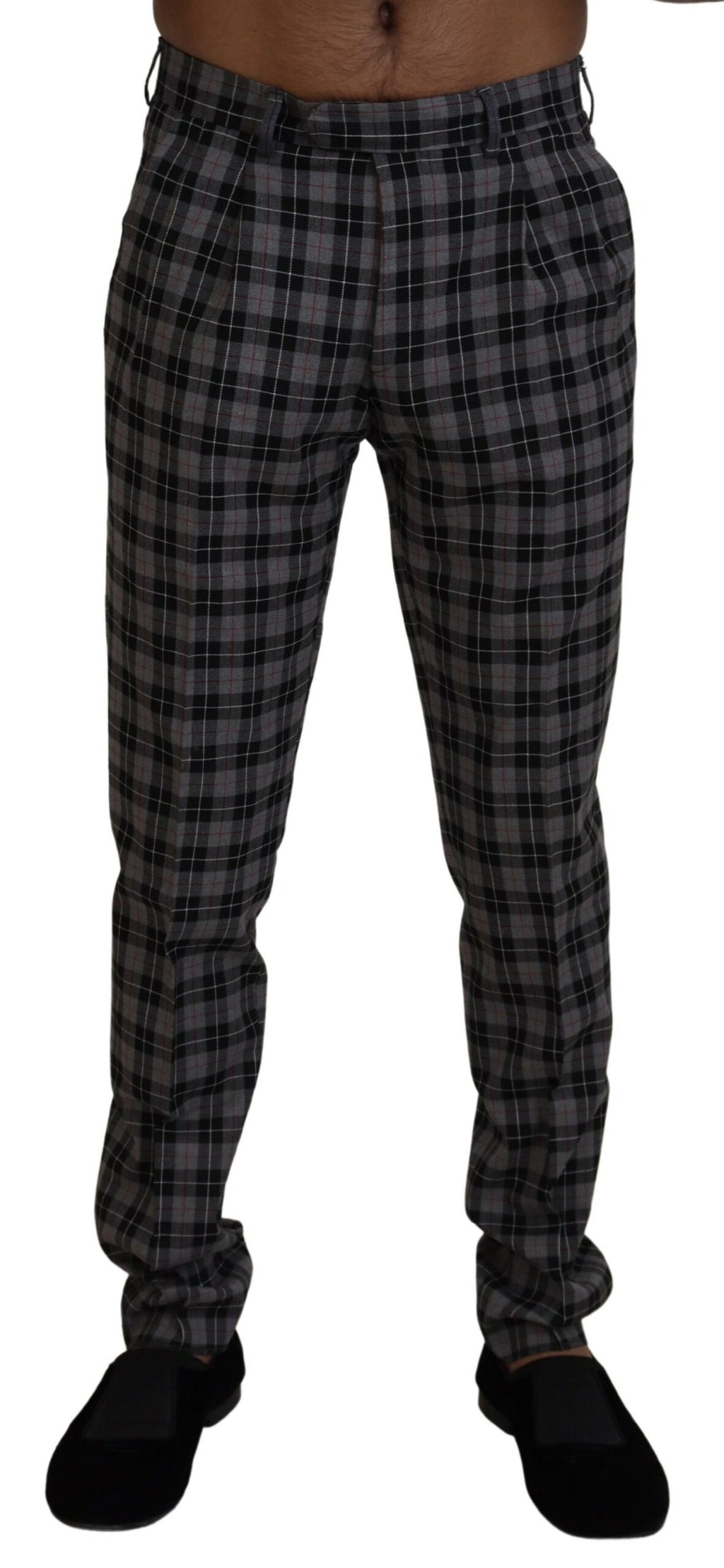 Gray Checkered Slim Fit Men Pants
