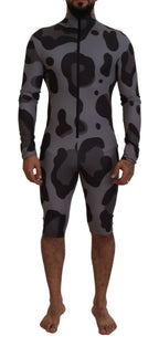 Gray Patterned Polyester Wetsuit Swimwear