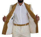 Off White Gold Striped Tuxedo Slim Fit Suit