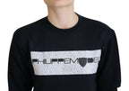 Black Printed Long Sleeves Pullover Sweater