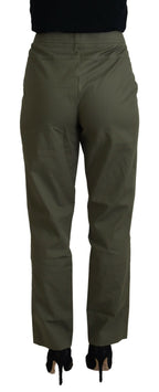 Green Cotton High Waist Women Tapered Pants