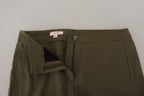 Green Cotton High Waist Women Tapered Pants