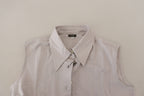 Light Gray Stripes Cotton Sleeveless Collared Top