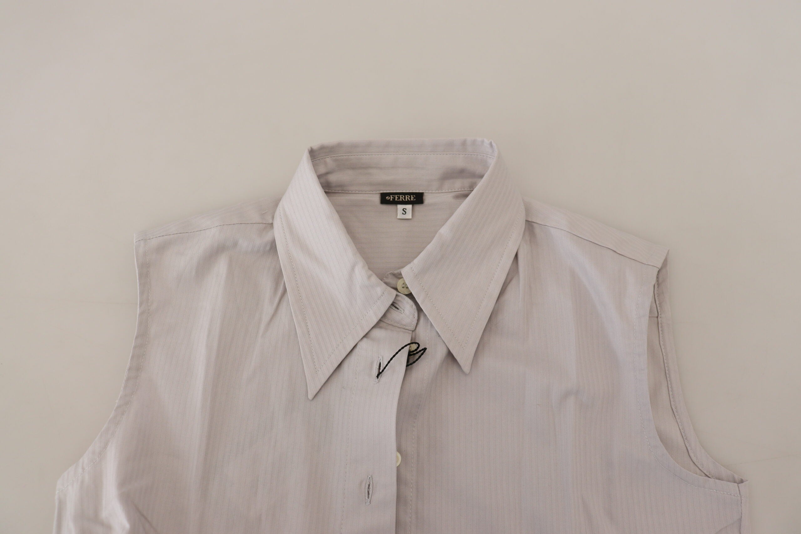 Light Gray Stripes Cotton Sleeveless Collared Top