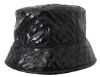 Black Quilted Faux Leather Women Bucket Cap Hat
