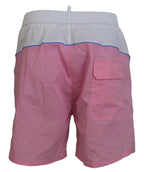 White Pink Logo Print Men Beachwear Shorts Swimwear