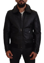 Black Lamb Leather Collared Men Coat Jacket