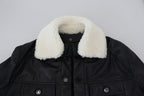 Black Lamb Leather Collared Men Coat Jacket