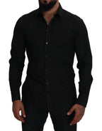 Black Cotton Collared Long Sleeve GOLD Shirt