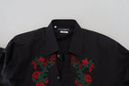 Black Floral Embroidery Men Long Sleeves GOLD Shirt