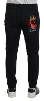 Black Angel Embroidery Skinny Denim Jeans