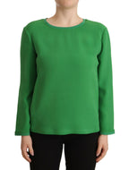 Green Silk Long Sleeves Round Neck Sweater