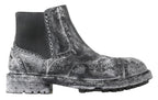 Black Gray Leather Ankle Boots