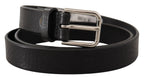 Black Calf Leather Silver Tone Logo Metal Buckle Belt
