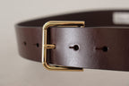 Brown Plain Calf Leather Gold Tone Buckle Belt