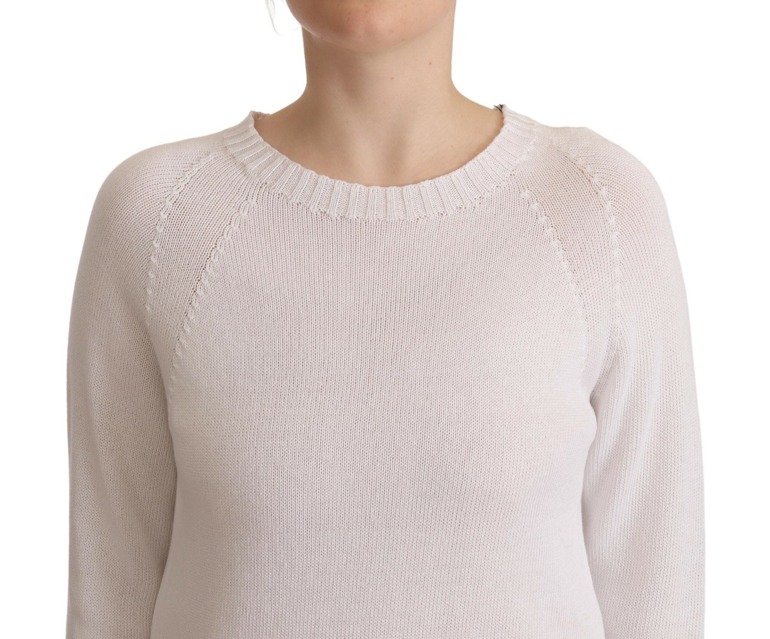White Long Sleeves Crewneck Pullover Sweater