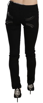 Black Sequined Mid Waist Slim Fit Denim Jeans