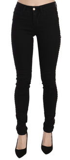 Black Embellished Mid Waist Skinny Denim Jeans