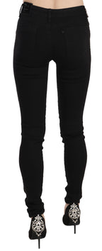 Black Embellished Mid Waist Skinny Denim Jeans