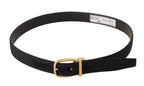 Black Canvas Leather Gold Metal Buckle Belt