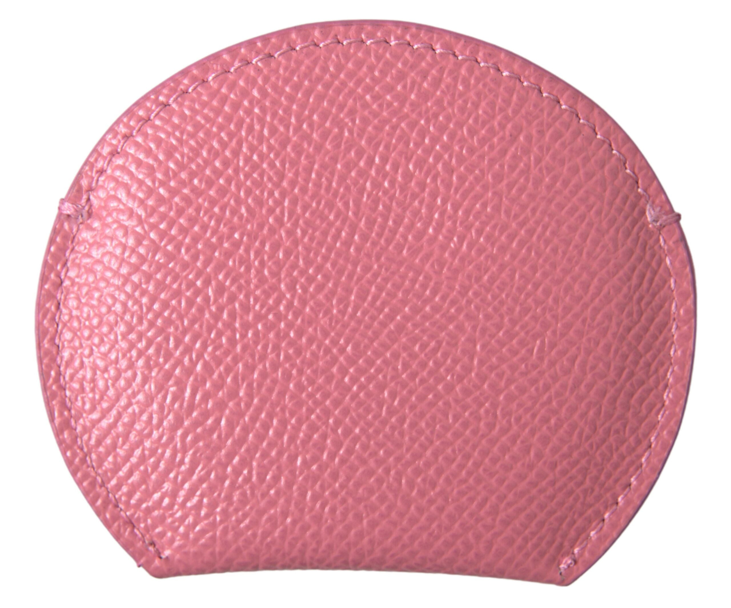 Pink Calfskin Leather Round Logo Print Hand Mirror Holder