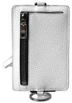 White Leather Lanyard Logo Card Holder Men Wallet