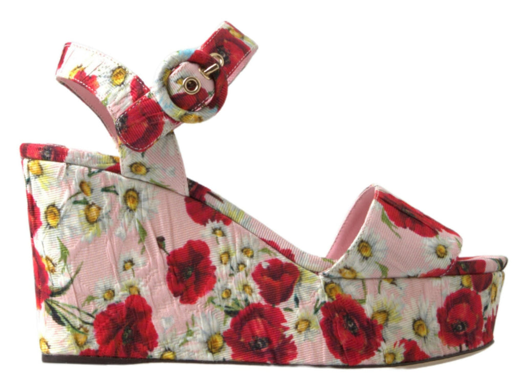 Multicolor floral print Wedges Floral Ankle Strap Sandals