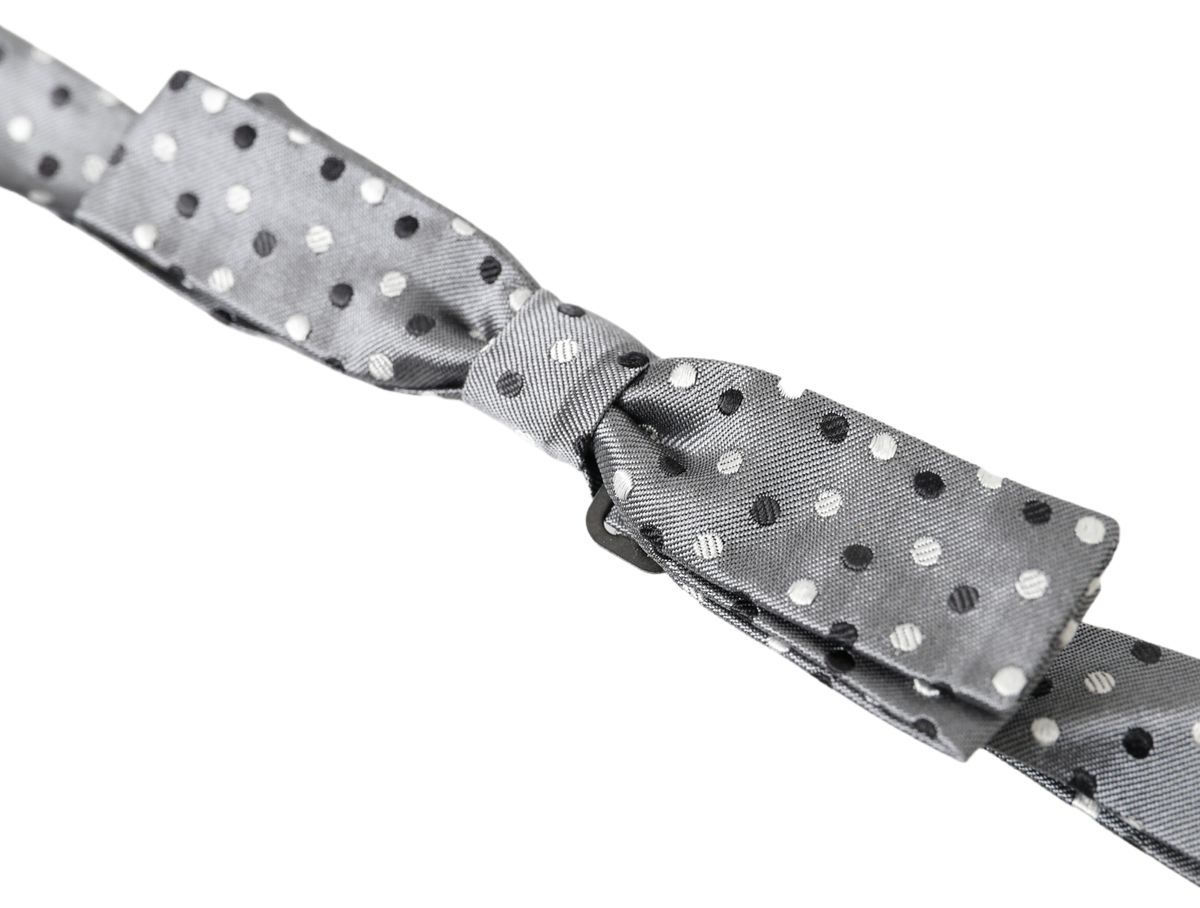 Gray Polka Dot Silk Adjustable Men Neck Papillon Bow Tie