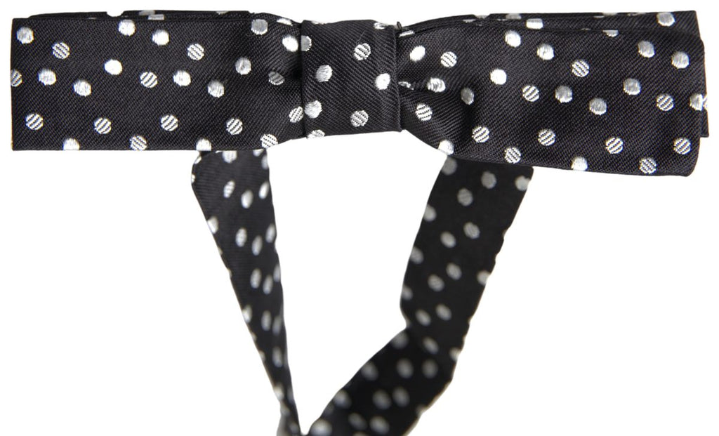 Black Polka Dot Silk Adjustable Men Neck Papillon Bow Tie