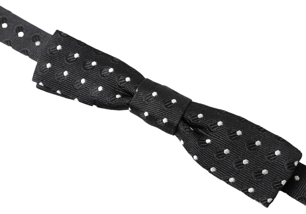 Black Polka Dot Silk Adjustable Men Neck Papillon Bow Tie