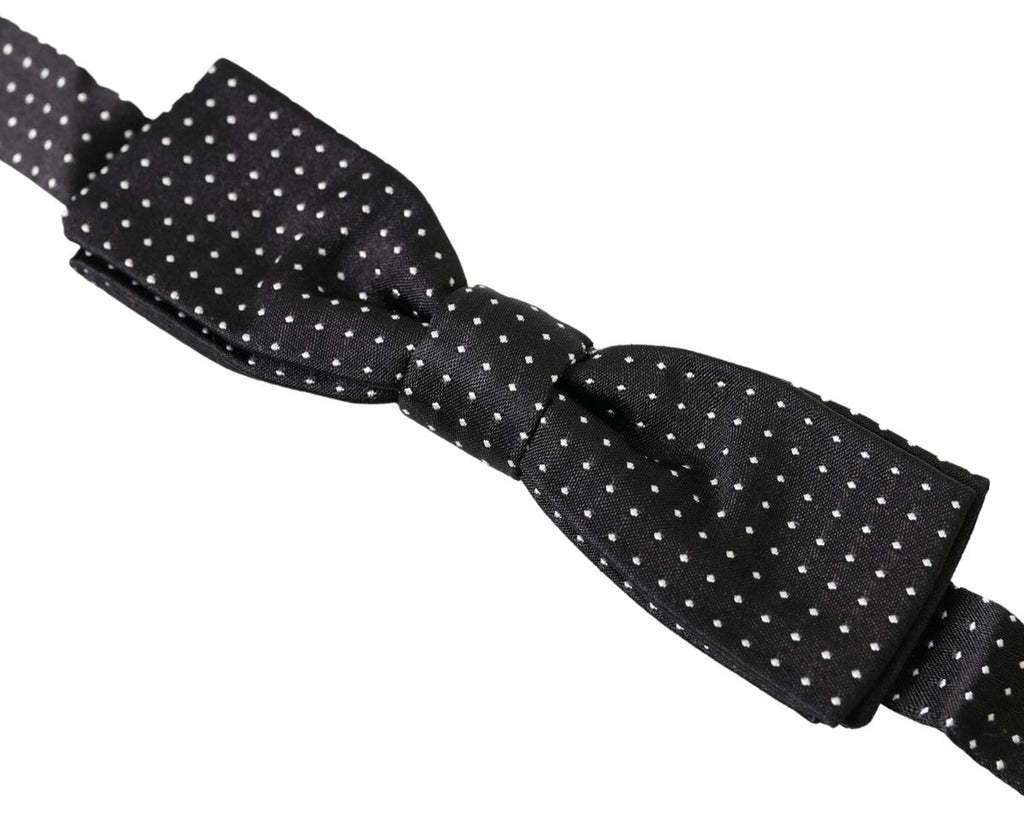 Black Polka Dot Silk Adjustable Men Neck Papillon Bow Tie