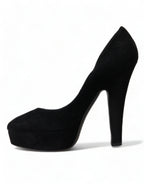 Black Suede Leather Platform Heel Pumps Shoes